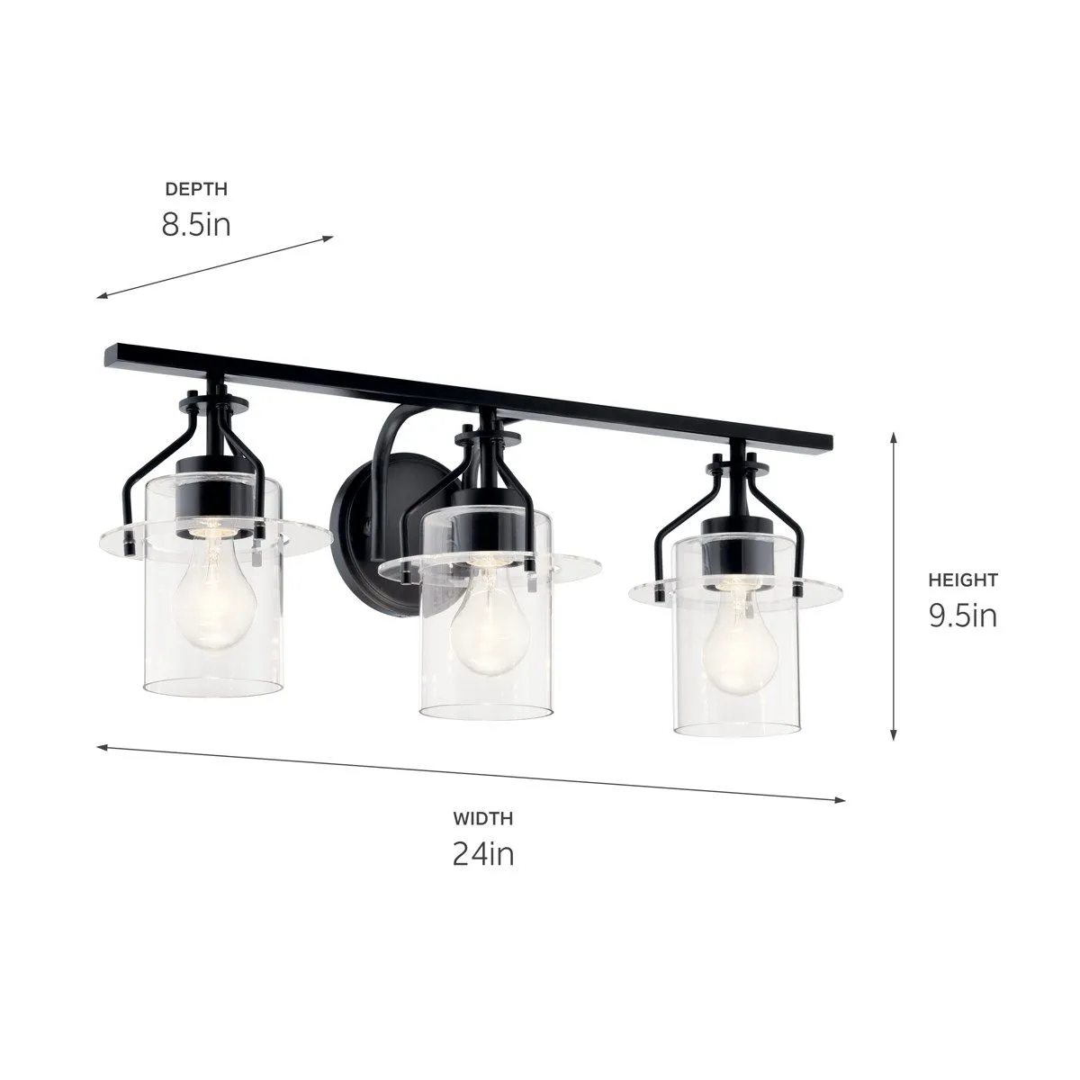 Everett 24 in. 3 Lights Vanity Light Black finish