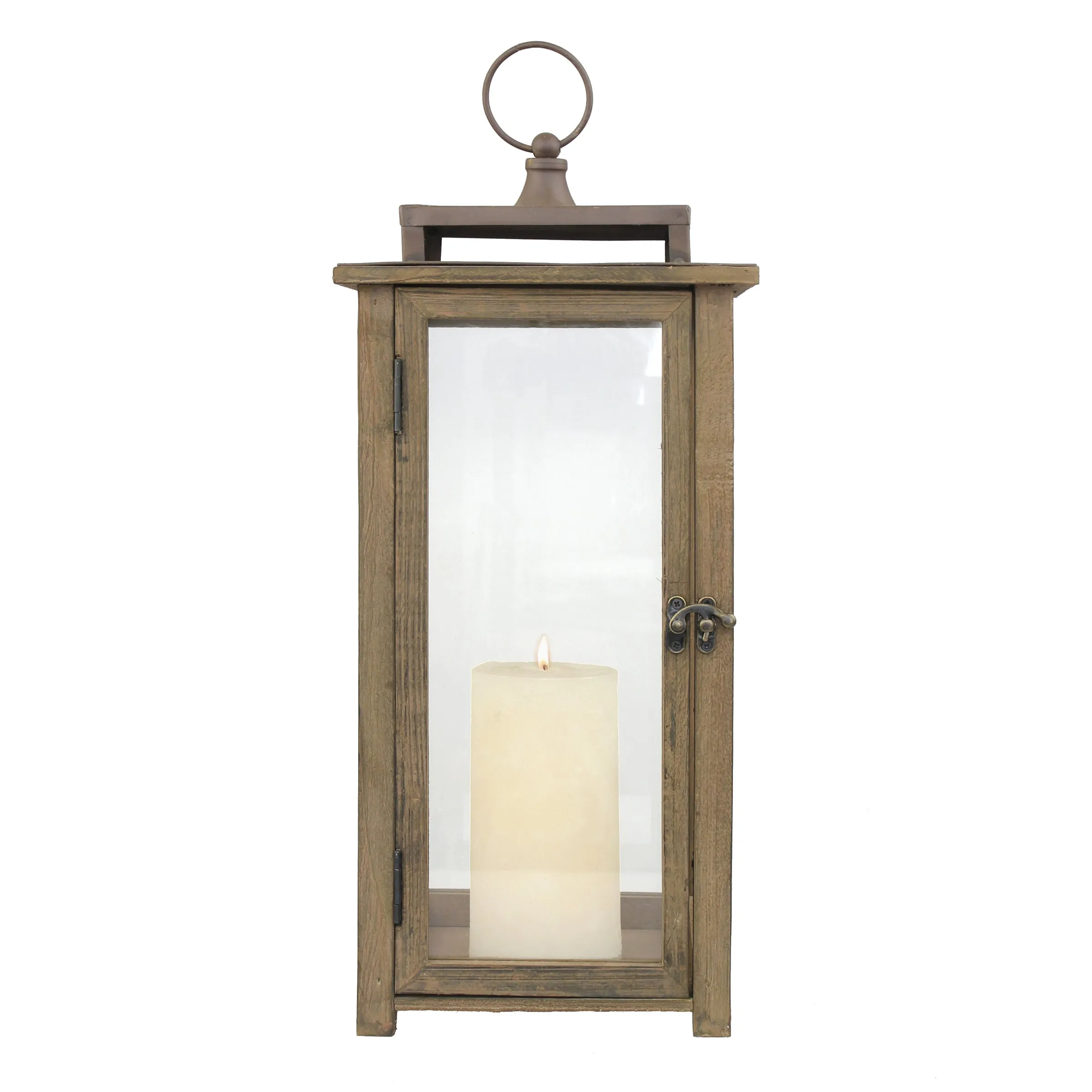 Extra Large Rustic Wood Lantern - 18 Inch Hurricane Candle Lantern