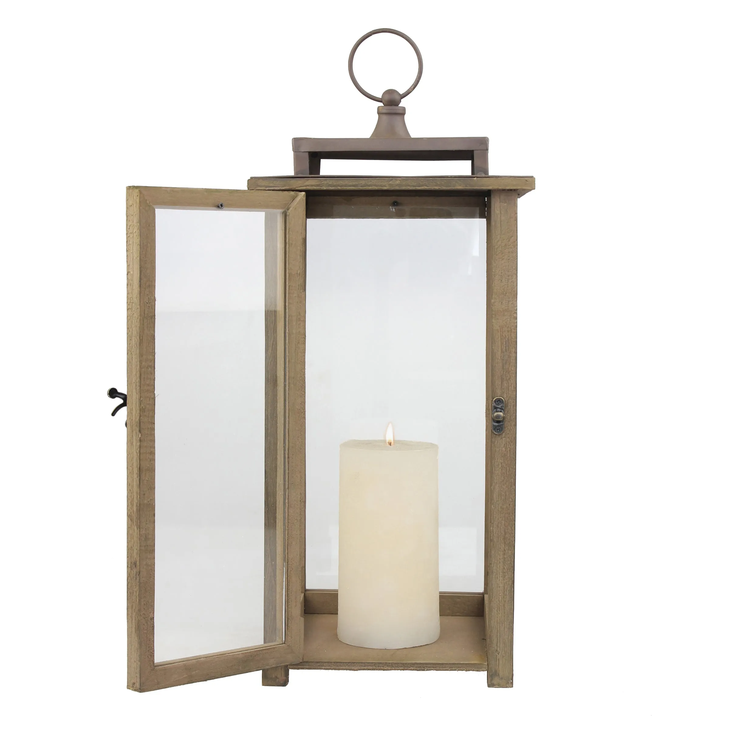 Extra Large Rustic Wood Lantern - 18 Inch Hurricane Candle Lantern