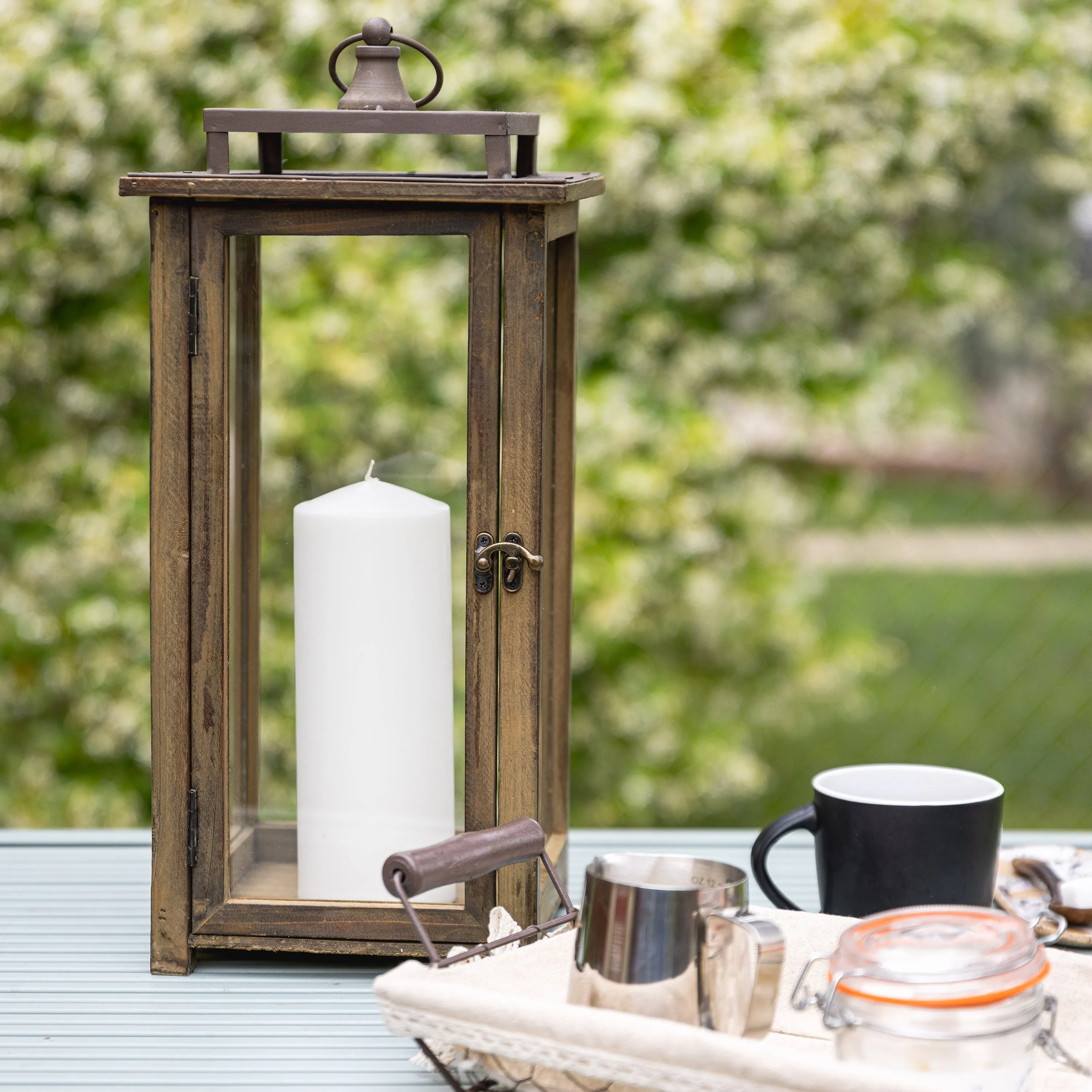 Extra Large Rustic Wood Lantern - 18 Inch Hurricane Candle Lantern