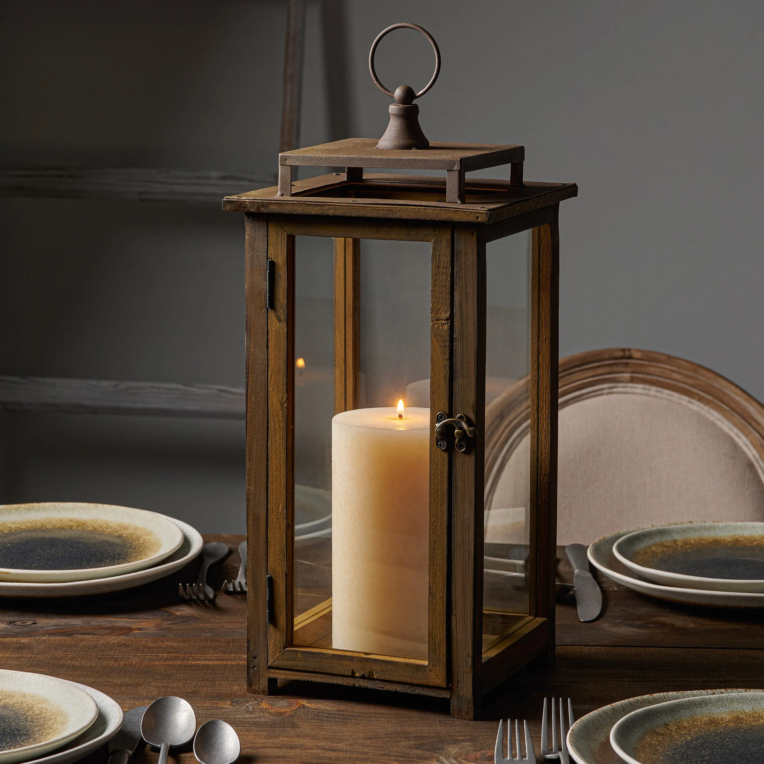 Extra Large Rustic Wood Lantern - 18 Inch Hurricane Candle Lantern