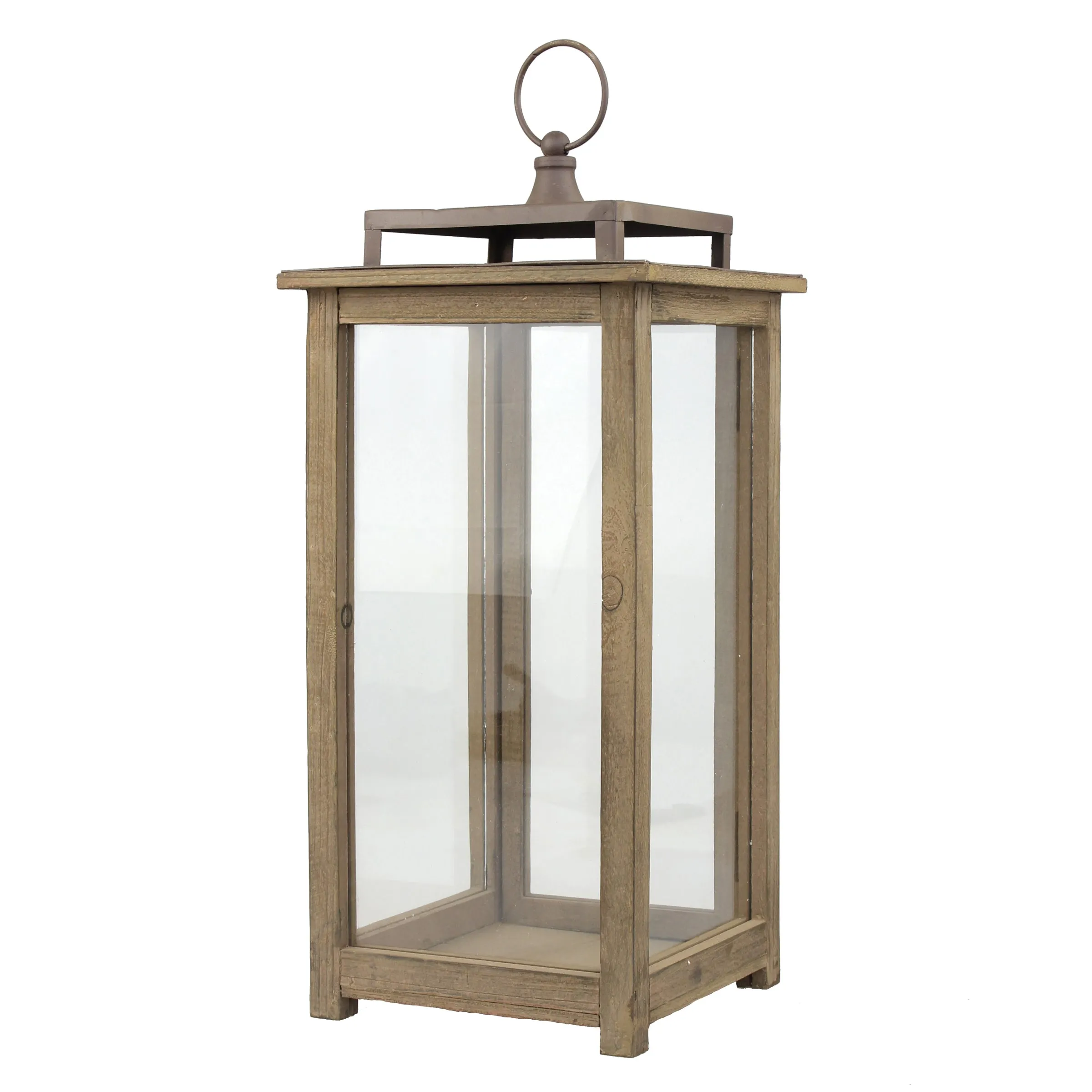 Extra Large Rustic Wood Lantern - 18 Inch Hurricane Candle Lantern