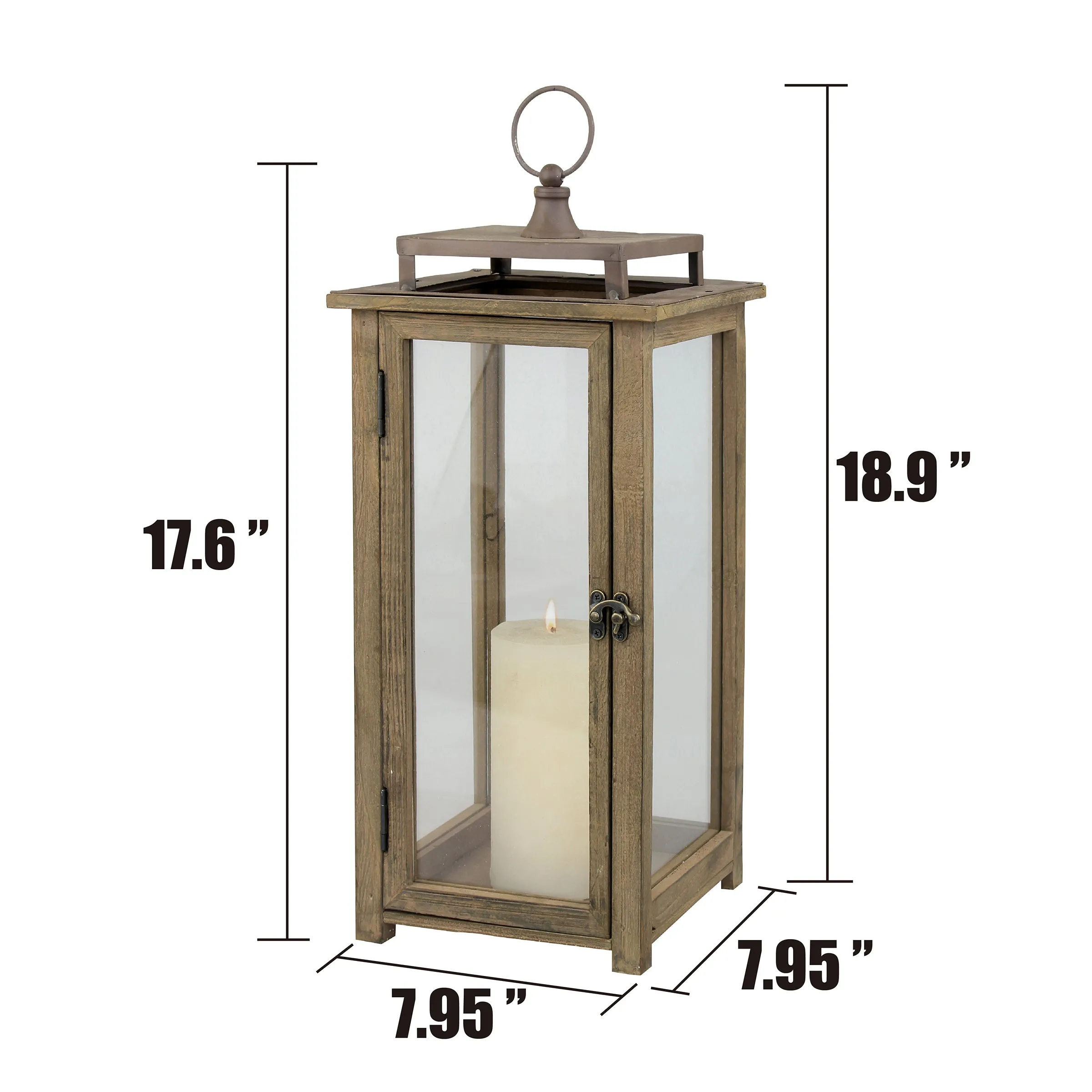 Extra Large Rustic Wood Lantern - 18 Inch Hurricane Candle Lantern