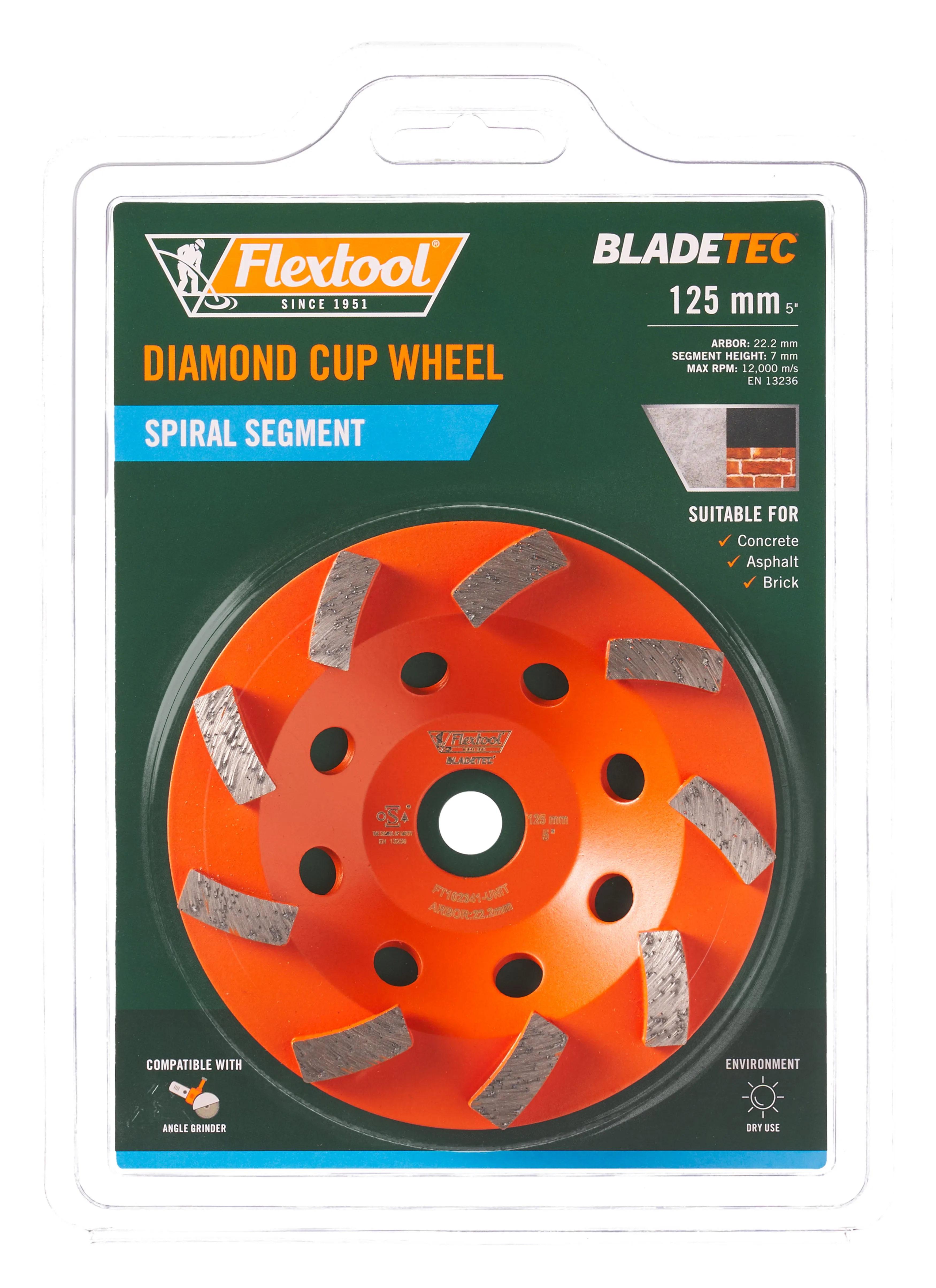 Flextool BladeTec Diamond Cup Wheel - Spiral Segment (125 mm 5")