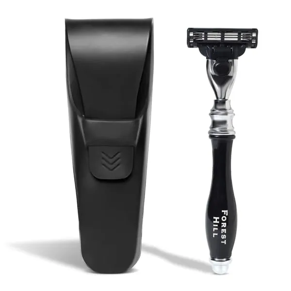 Forest Hill Stainless Steel Mach 3 Replaceable 3 Blade Shaving Razor With Black Silicone Protective Sleeve