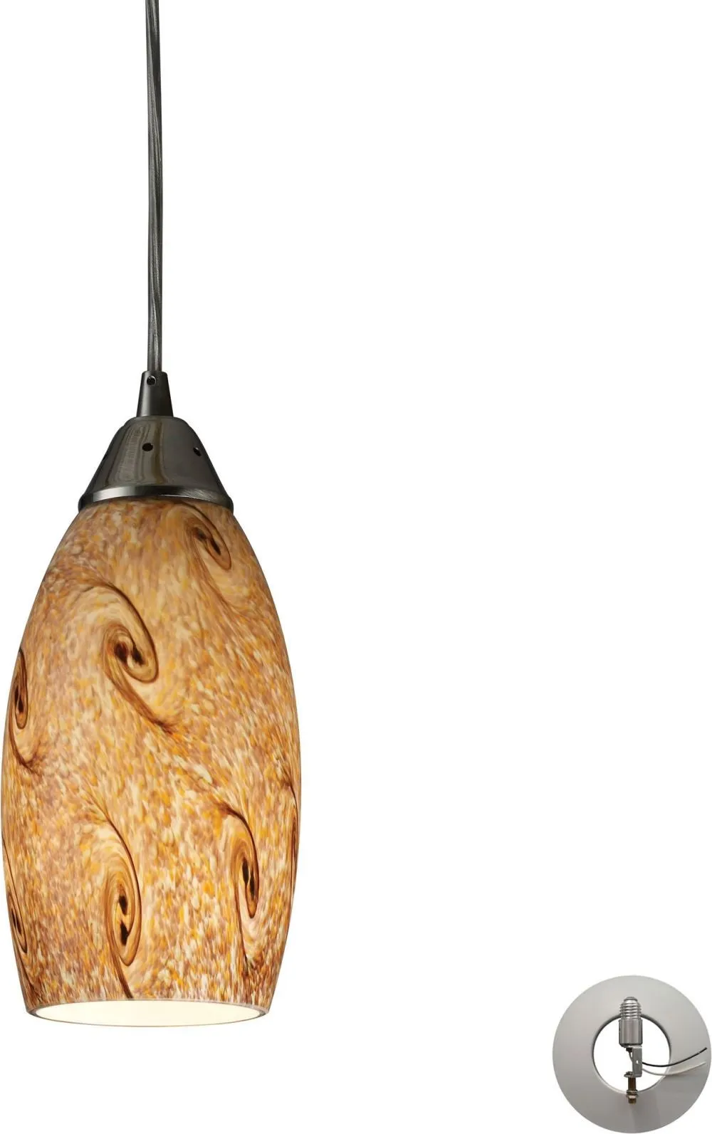 Galaxy 1 Light Pendant In Misty Lavendar and Satin Nickel - Includes Recessed Lighting Kit