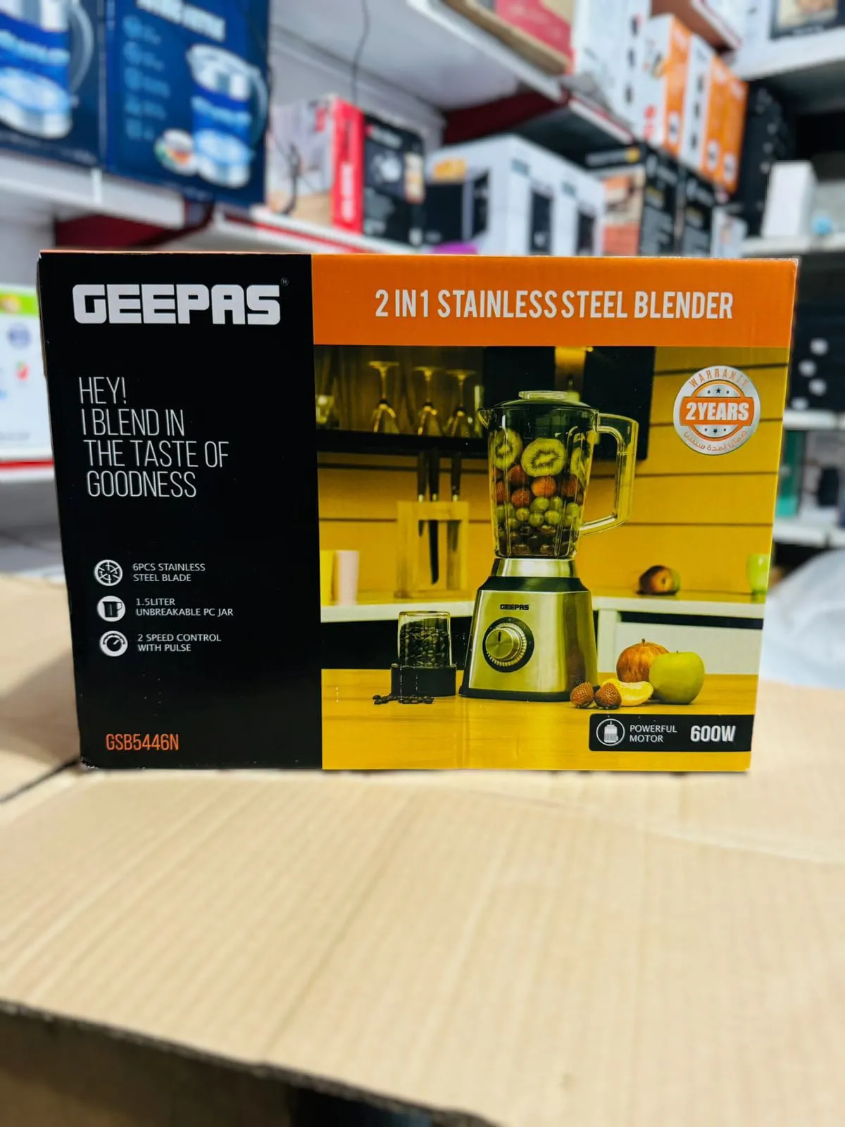 GEEPAS 600W 2 in 1 Stainless Steel Blender-5446