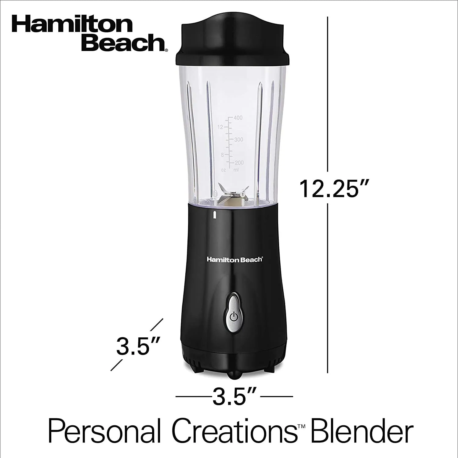 Hamilton Beach Personal Creations Single-Serve Blender With Travel Lid, Black, 14 Ounces