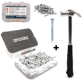 Homdum Claw Hammer 1/2 Lb and Concrete Nails 3 inch (75 mm) Combo, 200g Drop Forged Head Hammer with Soft Grip Tubular Steel Handle 1 nos & Hard Steel Nails 40 Pcs Pack.