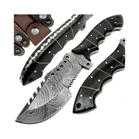 Hunting Knife Buffalo Horn 9.5'' Fixed Blade Tracker Knife Damascus Steel Knife