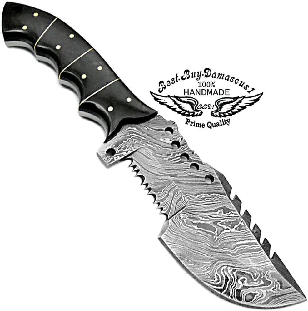 Hunting Knife Buffalo Horn 9.5'' Fixed Blade Tracker Knife Damascus Steel Knife