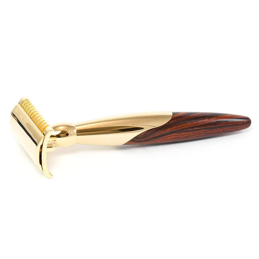 Joris 24k Gold Plated "Odyssey" Open Comb Safety Razor, Rosewood Handle