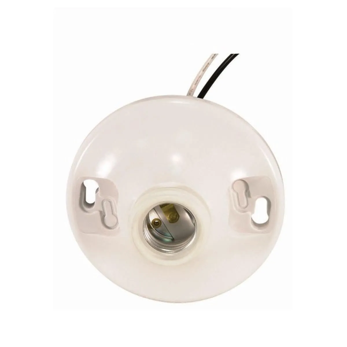 Keyless White Phenolic Ceiling Receptacle, 6`` AWM B/W Leads 105C, 4-1/2`` Diameter, 660W, 250V Phenolic Ceiling Receptacle by Satco