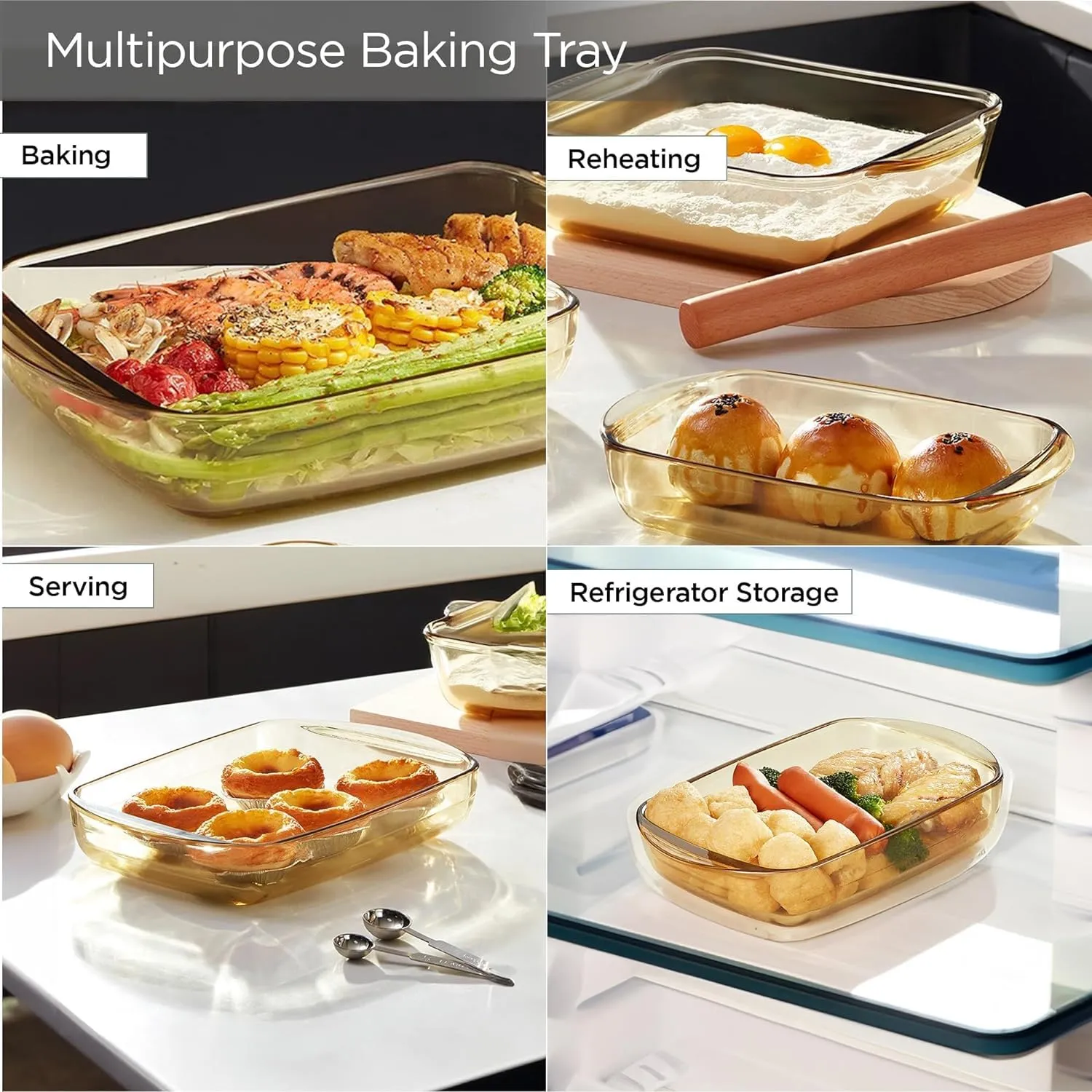 Kuber Industries 1000 ml Borosilicate Glass Baking Tray | Yellow Microwave Oven Safe Utensils | Rectangular Bread Moulds for Baking | Dishwasher & Freezer Safe | Multipurpose use Serving Tray