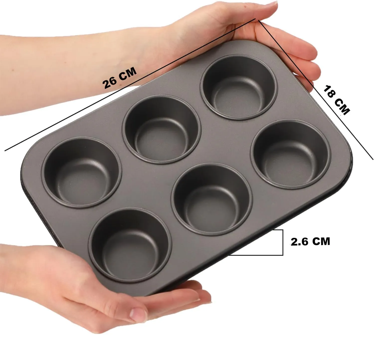 Kuber Industries 6 Slots Non-Stick Cup Cake Tray|Cup Cake Mould for Baking|Idol for Muffin, Small Cake-Pack of 6 (Black)