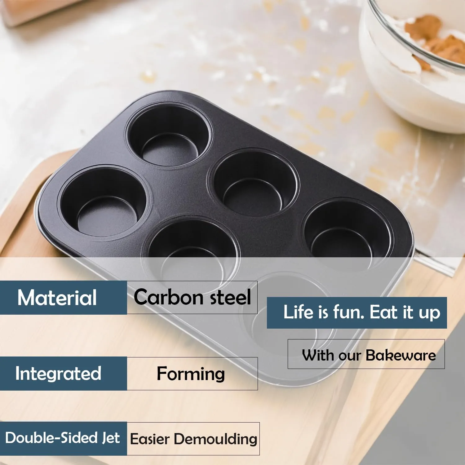 Kuber Industries 6 Slots Non-Stick Cup Cake Tray|Cup Cake Mould for Baking|Idol for Muffin, Small Cake-Pack of 6 (Black)