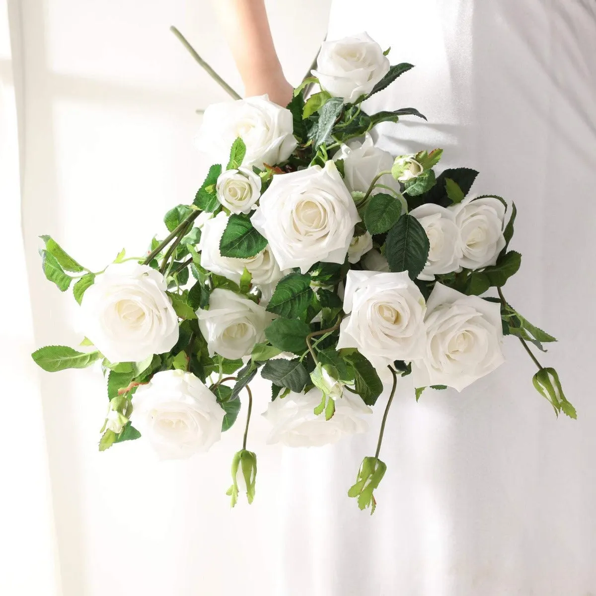 Large Blooms Natural Touch White Roses 35 Inches