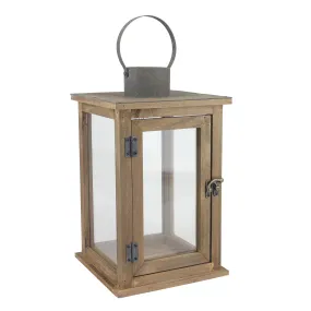 Large Rustic Wood Lantern - 13 Inch Hurricane Candle Lantern