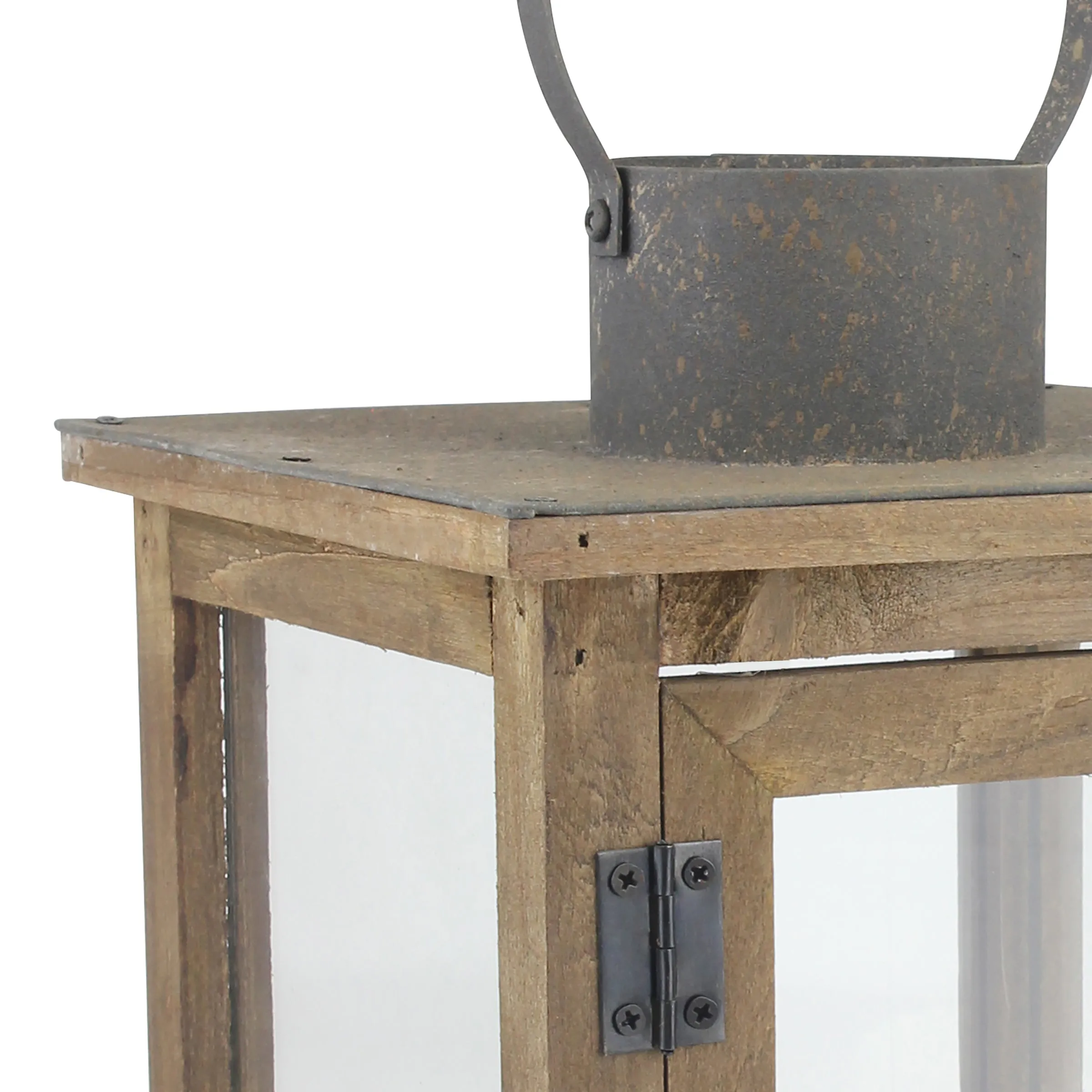 Large Rustic Wood Lantern - 13 Inch Hurricane Candle Lantern