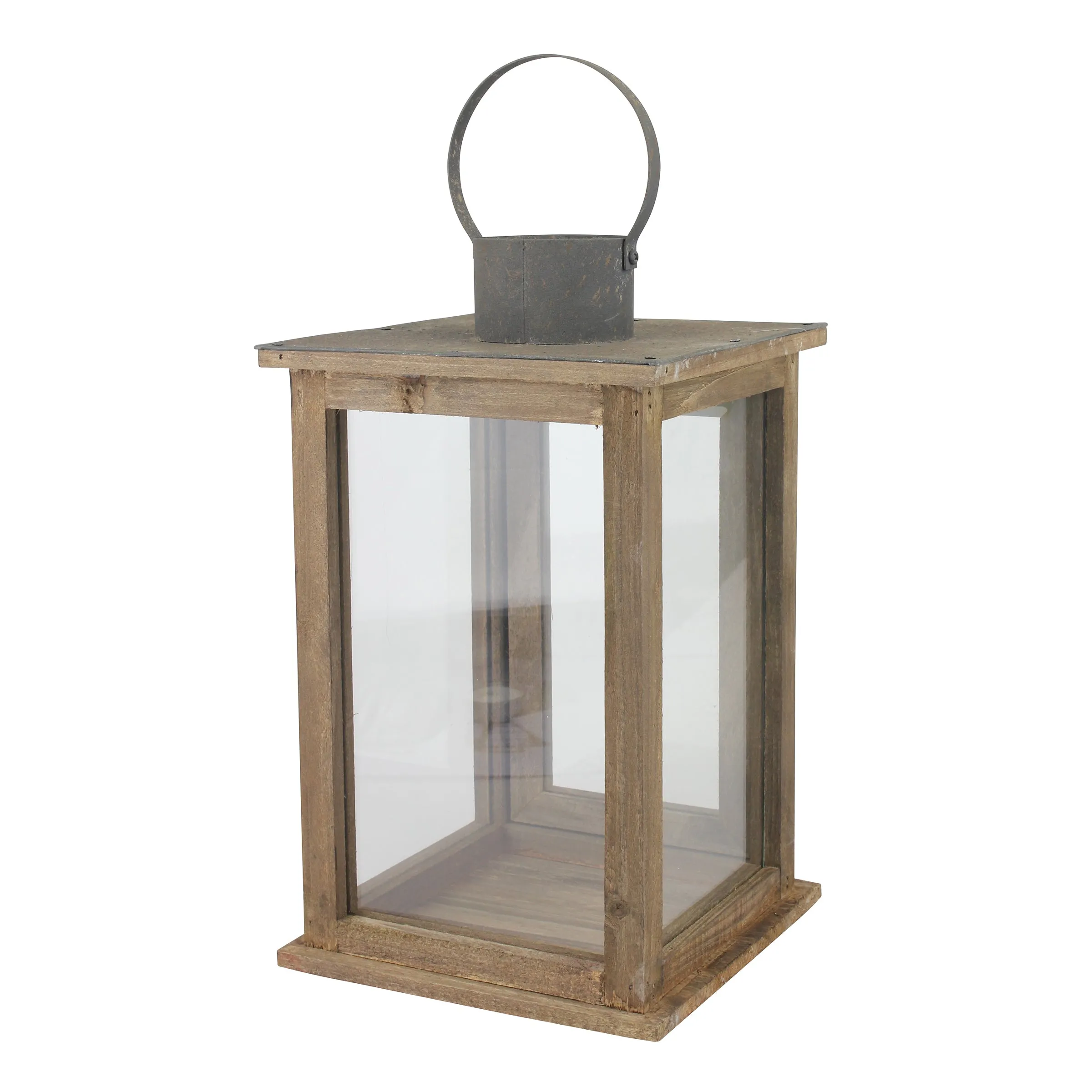 Large Rustic Wood Lantern - 13 Inch Hurricane Candle Lantern