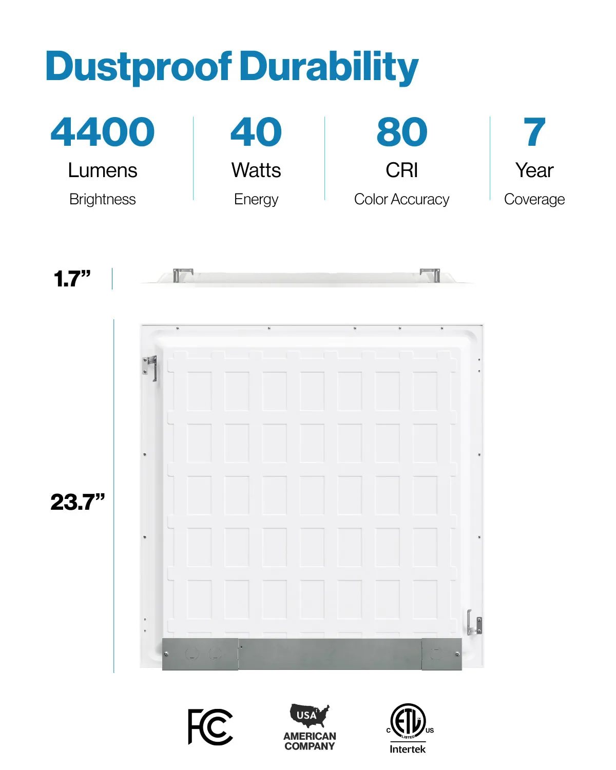 LED Ceiling Panel Light, 40W, 2x2, 4400 Lumens