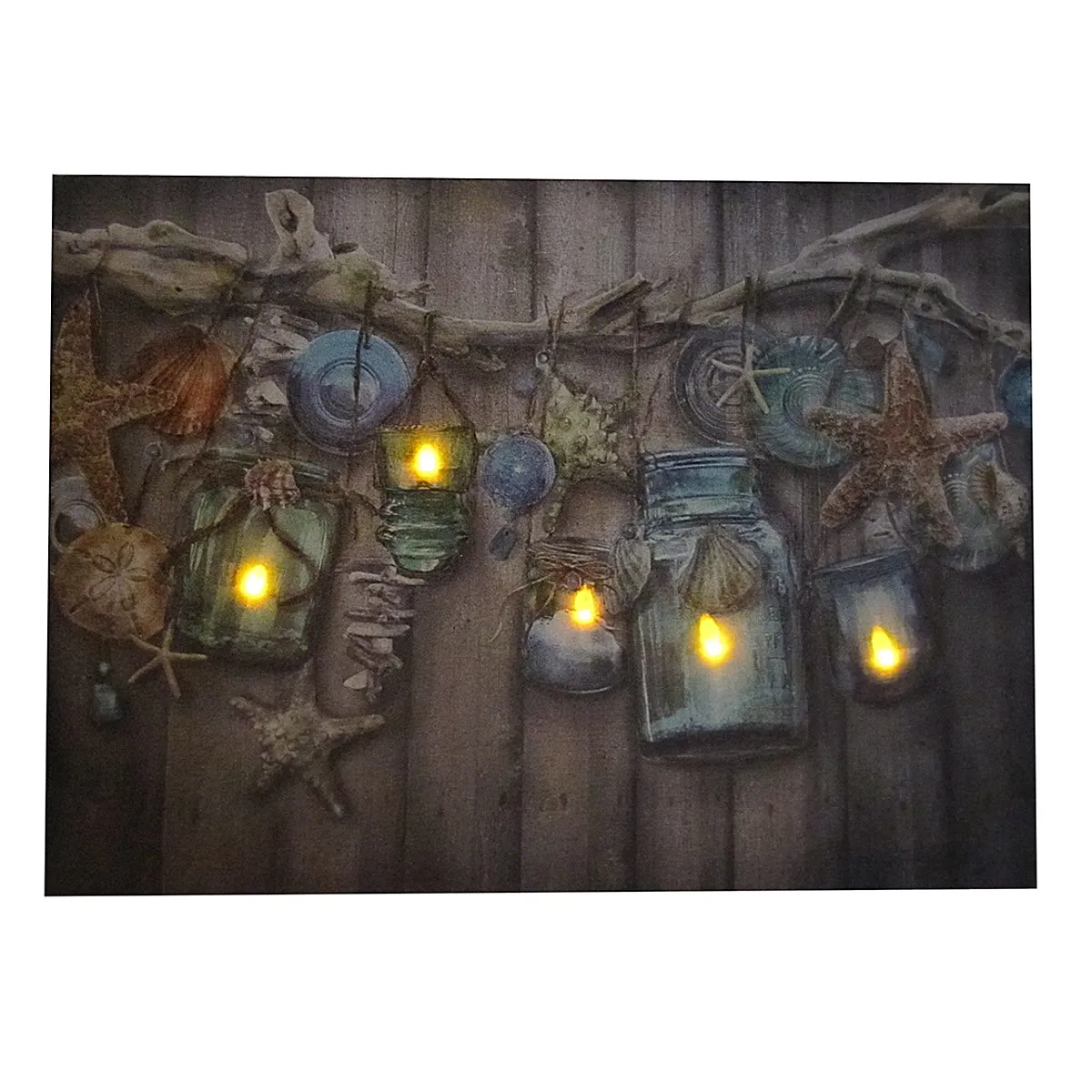 Lighted Canvas Picture Flicker Flame Candle Lanterns Home Wall Decor LED Lights