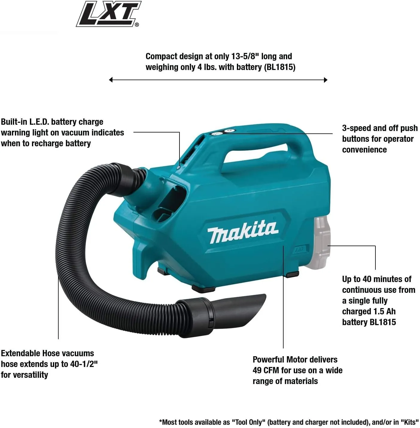 MAKITA Handheld Cordless Canister Vacuum & Blower DCL184Z 18V LXT (Tool Only)