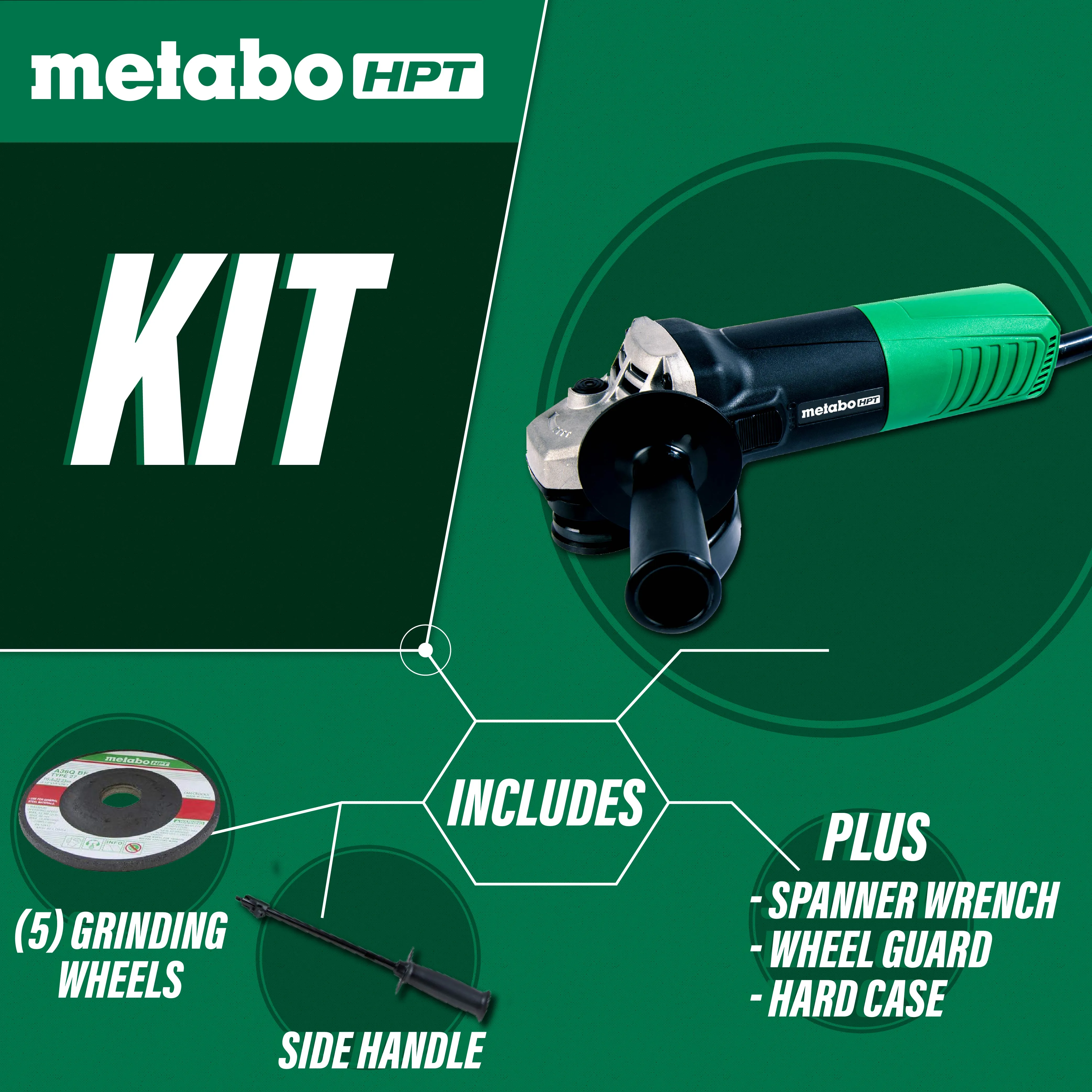 Metabo HPT G12SR4 4-1/2 in x 5/8 in 120 V Corded Angle Grinder with Slide Switch