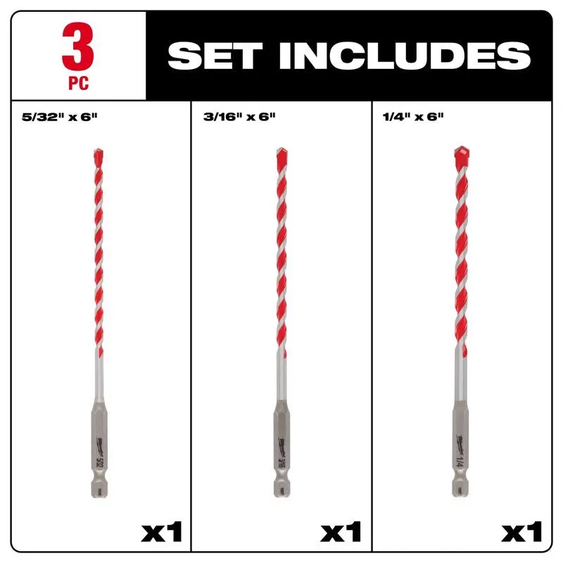 Milwaukee Shockwave 6 in. L Carbide Hammer Drill Bit Set Hex Shank 3 pc