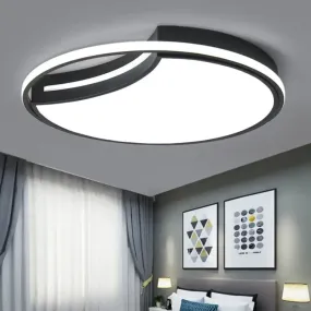 Modern Black Metal Splicing LED Circle Flush Mount Ceiling Light for Bedrooms