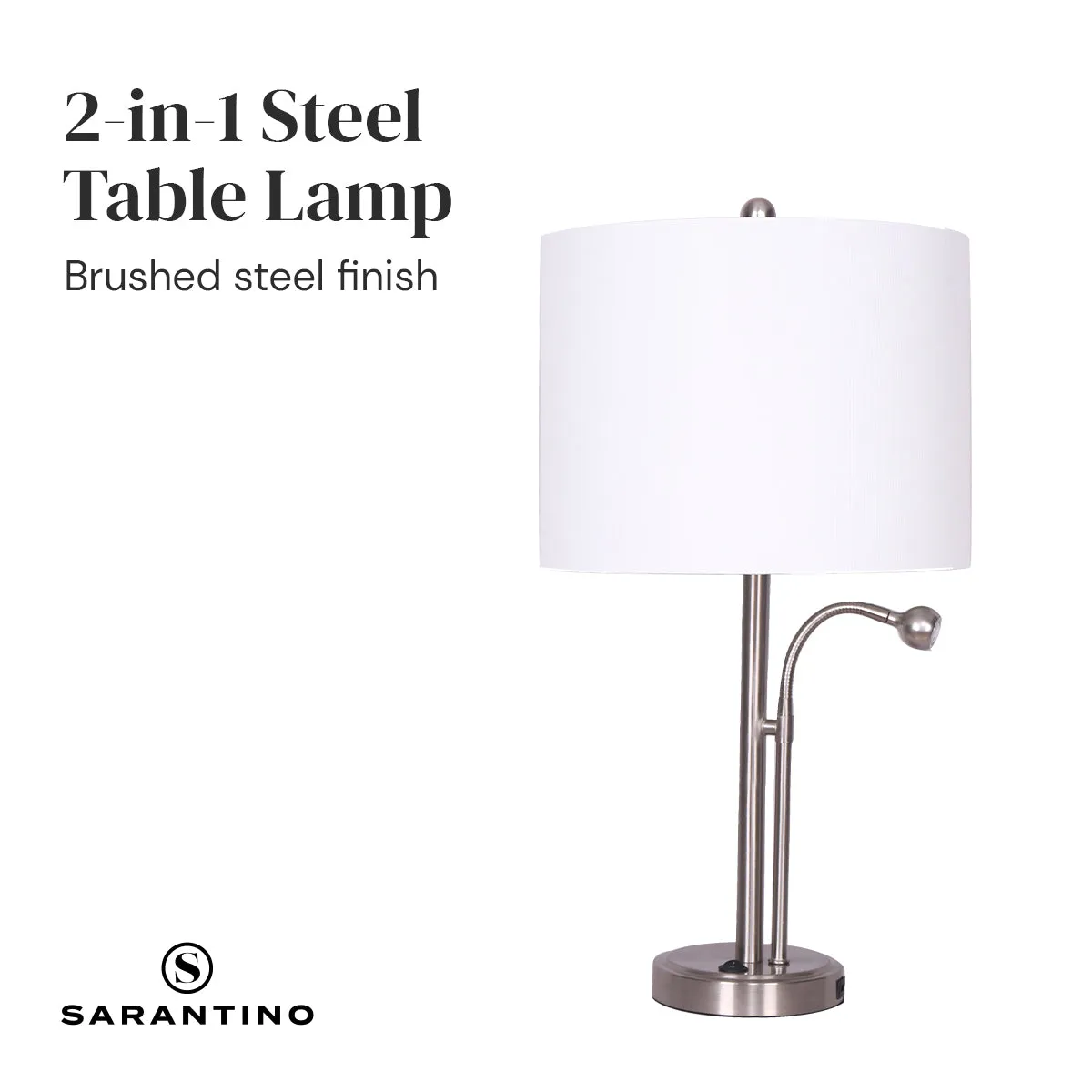 Modern Brushed Steel 2-in-1 Table Lamp w/ LED Light