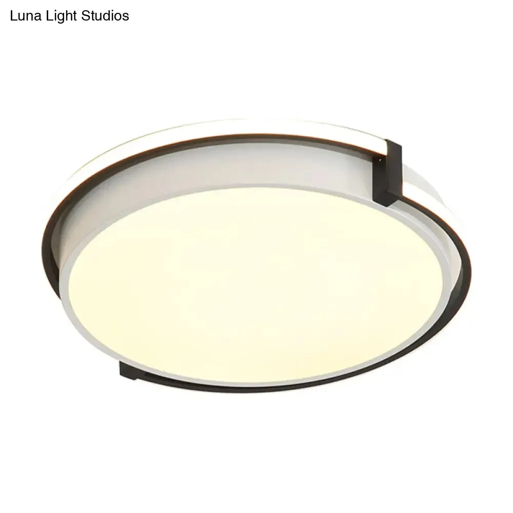 Modern LED Round Bedroom Flush Lamp in Black/Grey with Recessed Diffuser - 12"/16"/19.5" Wide Available in White/Warm/Neutral Light