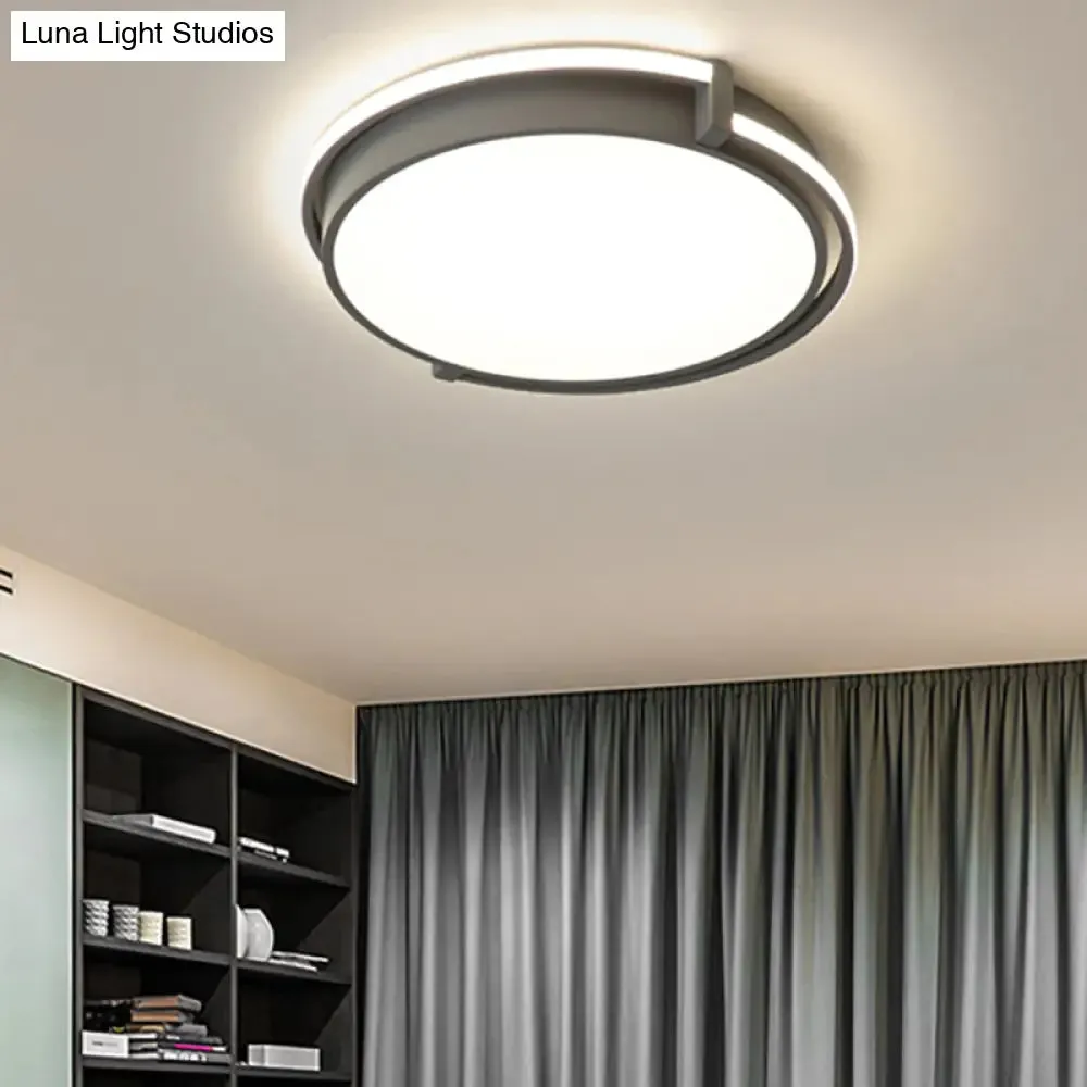 Modern LED Round Bedroom Flush Lamp in Black/Grey with Recessed Diffuser - 12"/16"/19.5" Wide Available in White/Warm/Neutral Light