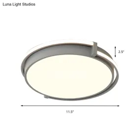 Modern LED Round Bedroom Flush Lamp in Black/Grey with Recessed Diffuser - 12"/16"/19.5" Wide Available in White/Warm/Neutral Light