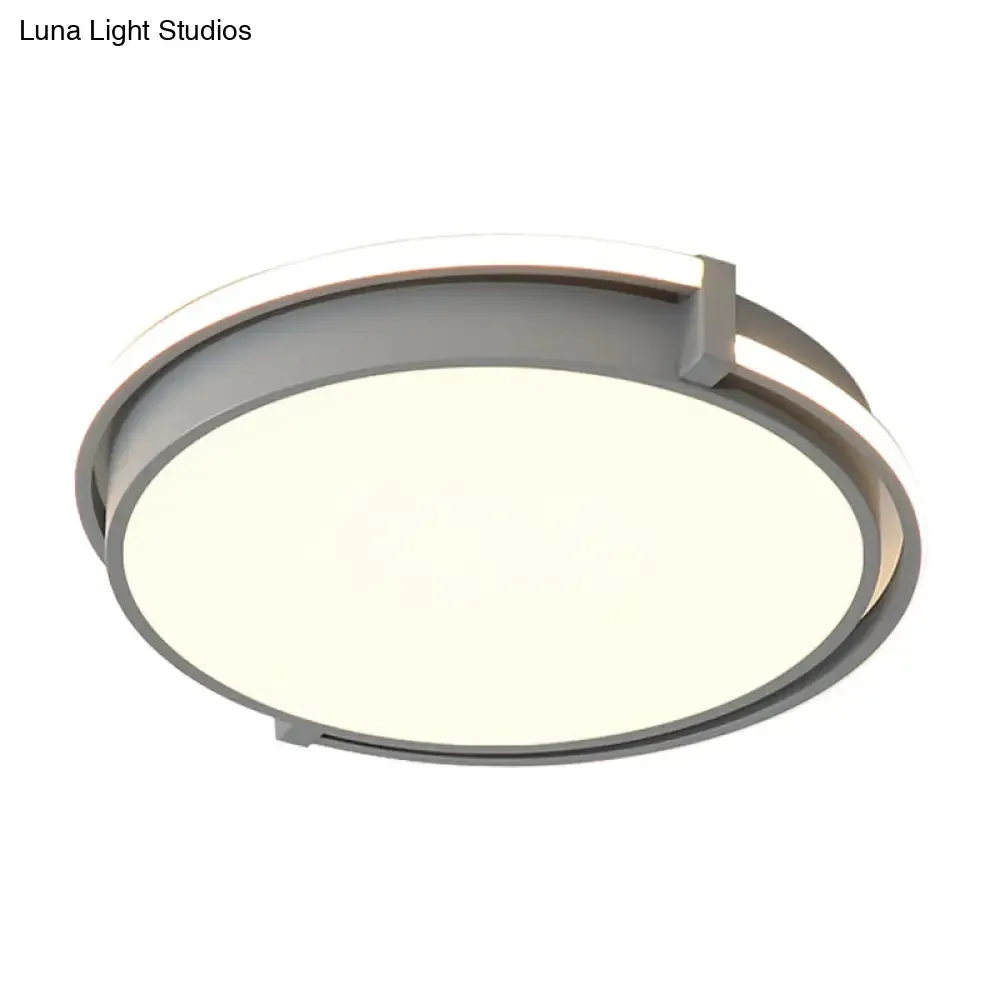 Modern LED Round Bedroom Flush Lamp in Black/Grey with Recessed Diffuser - 12"/16"/19.5" Wide Available in White/Warm/Neutral Light