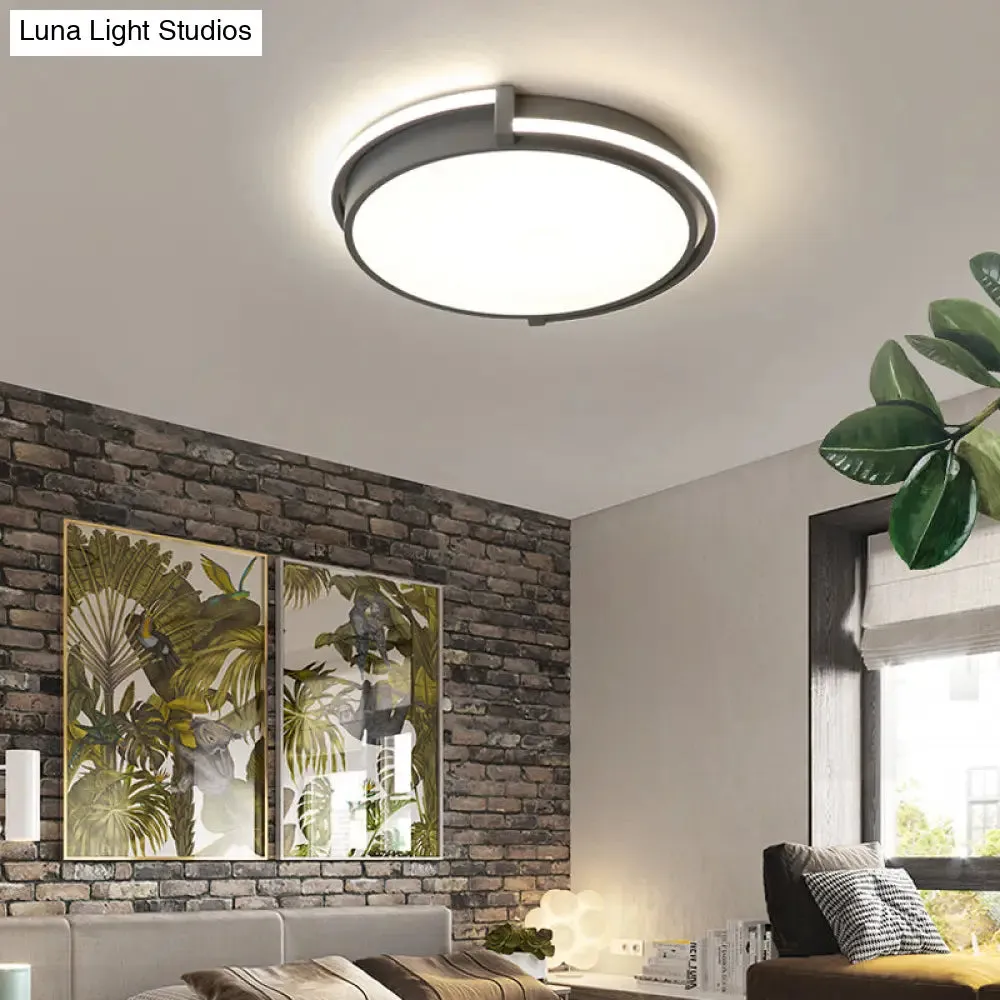 Modern LED Round Bedroom Flush Lamp in Black/Grey with Recessed Diffuser - 12"/16"/19.5" Wide Available in White/Warm/Neutral Light