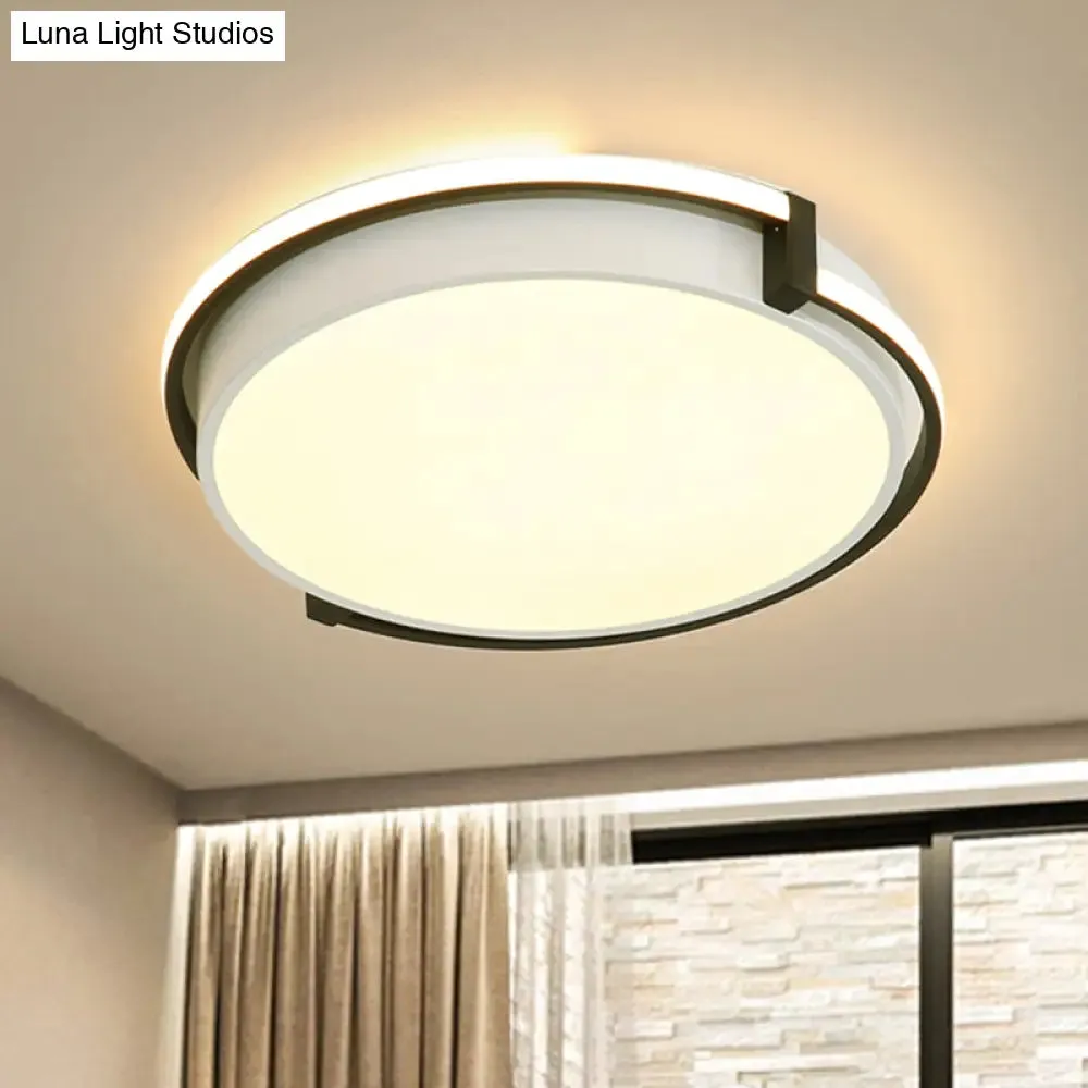 Modern LED Round Bedroom Flush Lamp in Black/Grey with Recessed Diffuser - 12"/16"/19.5" Wide Available in White/Warm/Neutral Light