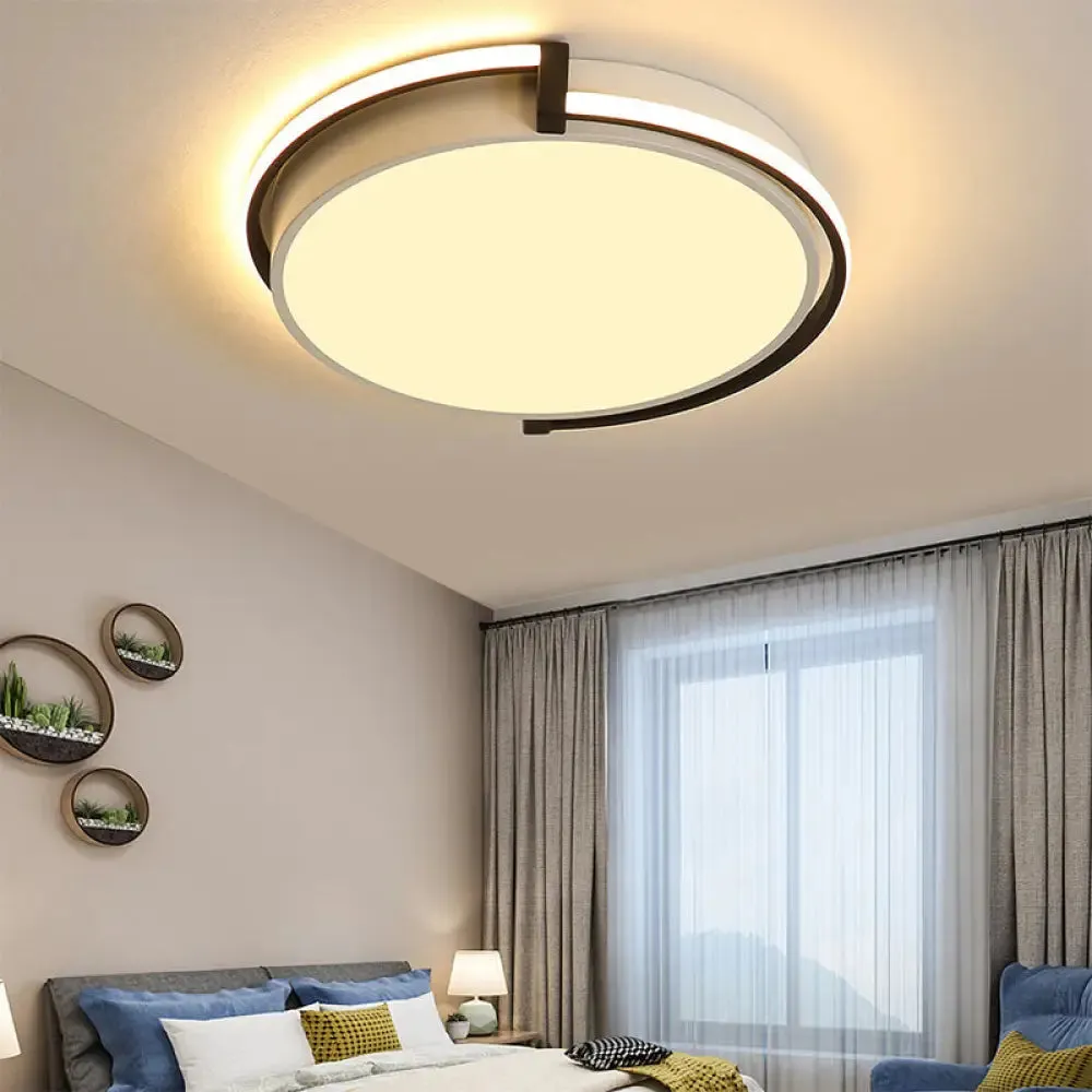 Modern LED Round Bedroom Flush Lamp in Black/Grey with Recessed Diffuser - 12"/16"/19.5" Wide Available in White/Warm/Neutral Light