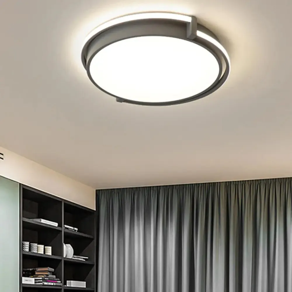 Modern LED Round Bedroom Flush Lamp in Black/Grey with Recessed Diffuser - 12"/16"/19.5" Wide Available in White/Warm/Neutral Light