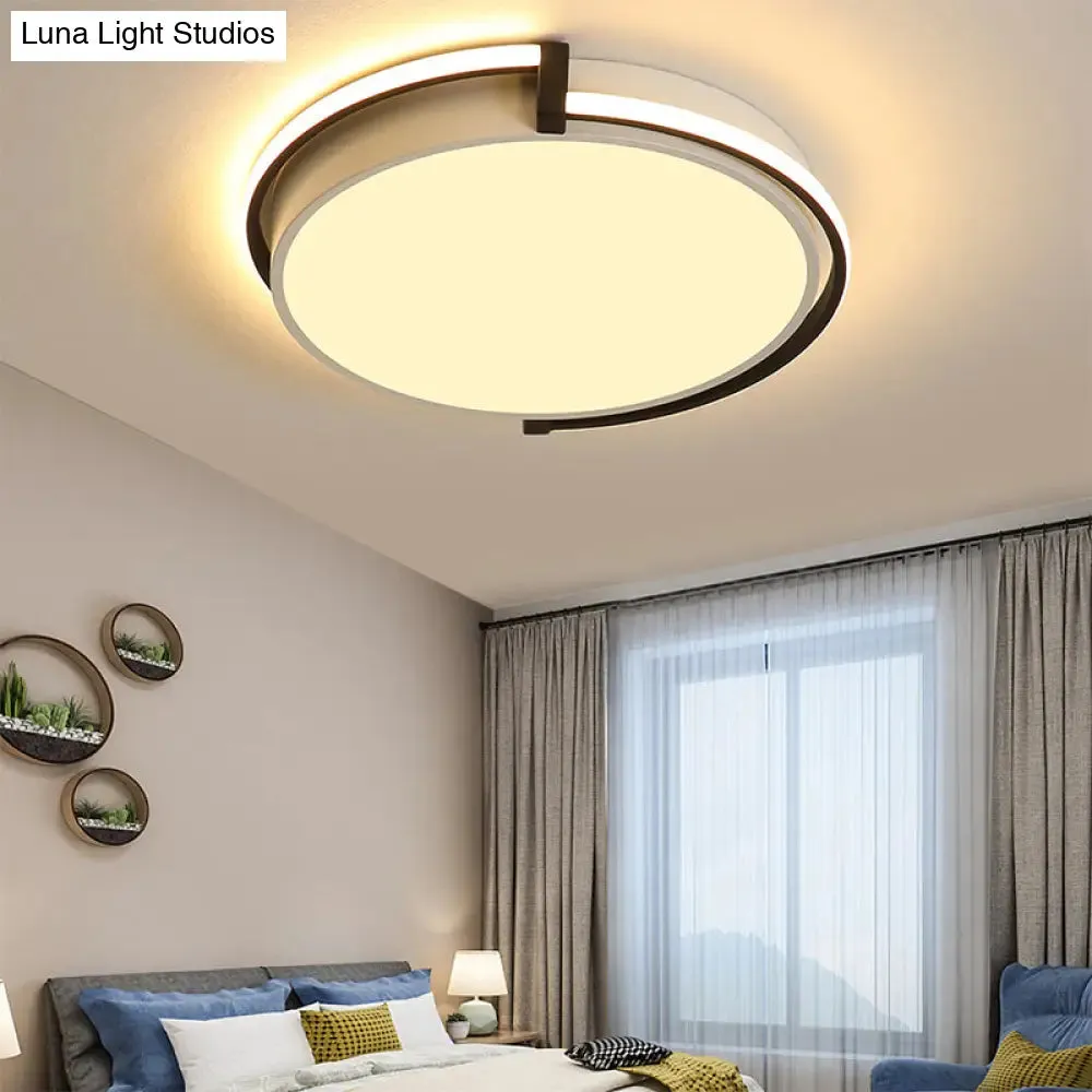 Modern LED Round Bedroom Flush Lamp in Black/Grey with Recessed Diffuser - 12"/16"/19.5" Wide Available in White/Warm/Neutral Light