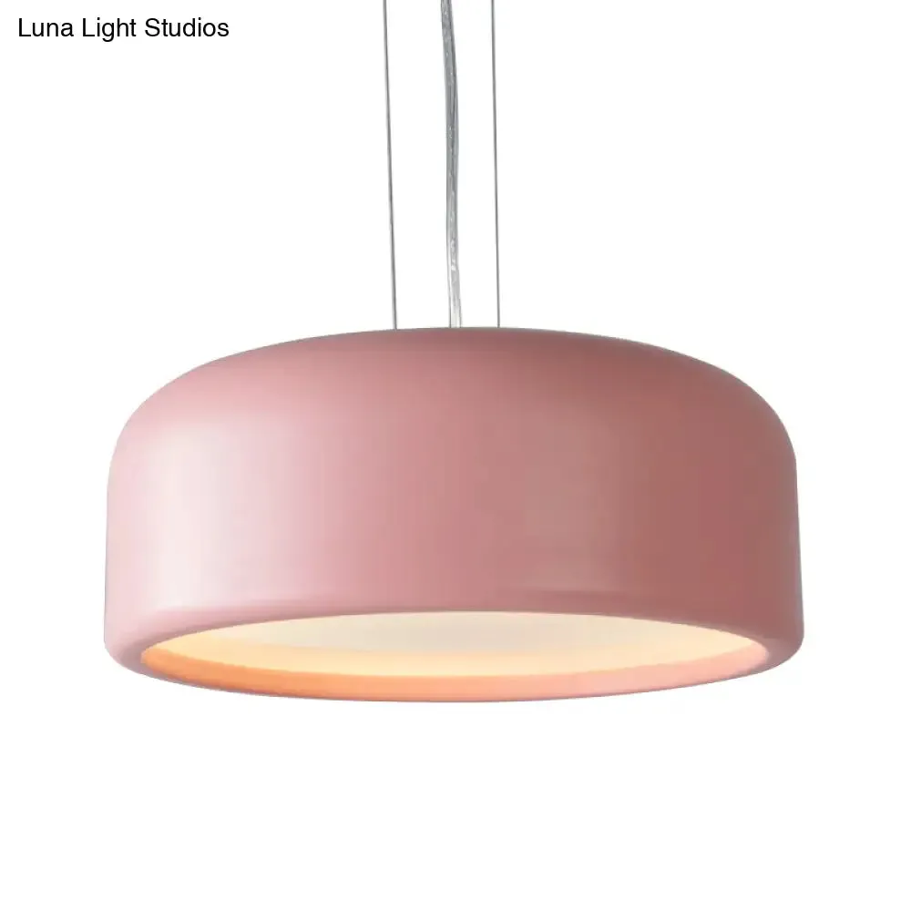 Modernist 1-Light Bedroom Pendant with Drum Metal Shade and Diffuser, 14"/19"/23.5" Wide - Pink/Blue/Green Hanging Light Kit