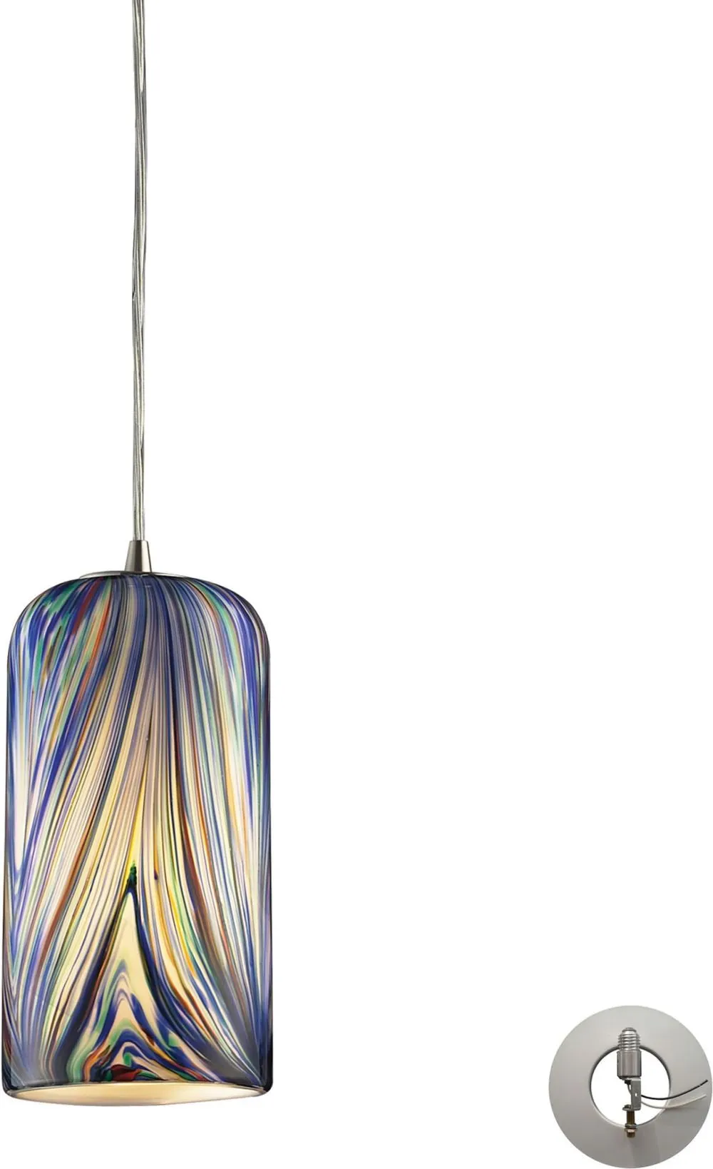 Molten 1 Light Pendant In Satin Nickel and Molten Ocean Glass - Includes Recessed Lighting Kit