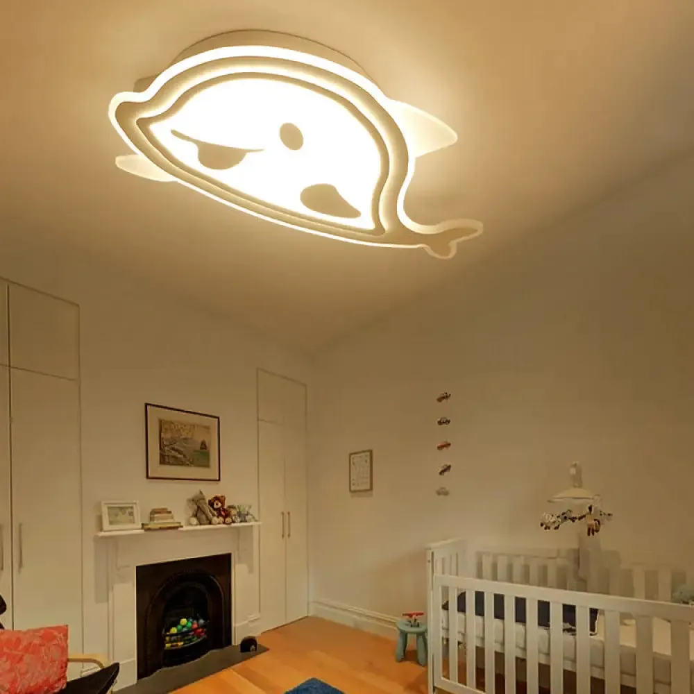 Naughty Dolphin" Acrylic LED Flush Mount Light - Perfect for Girls' Bedroom