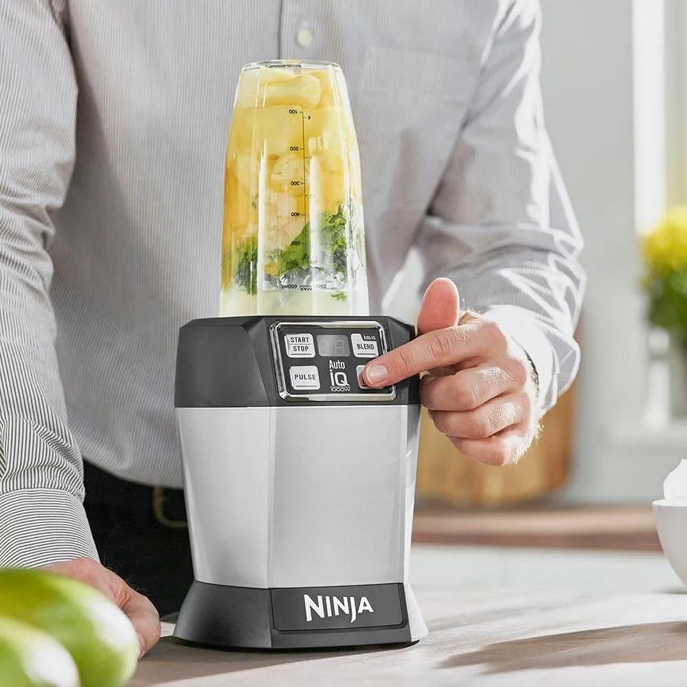 Ninja Blender [BL480UK] Single Serve, Auto-iQ, 1000W - Black and Silver