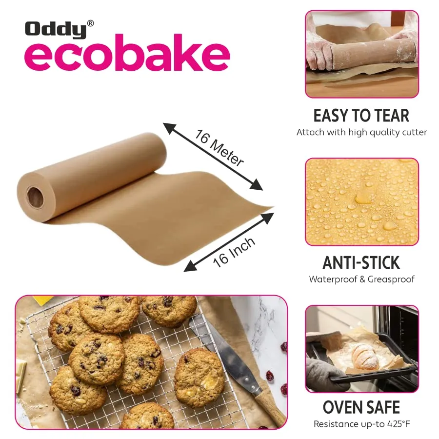 Oddy Ecobake Brown Cooking & Baking Paper 16'' X 16 Mtrs (Unbleached & Chlorine Free)