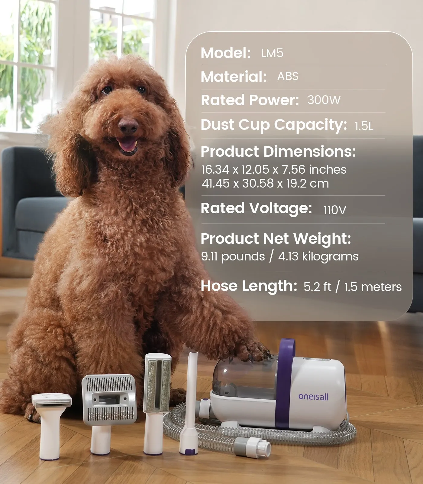 Oneisall LM5 4-in-1 Dog Grooming Vacuum Kit