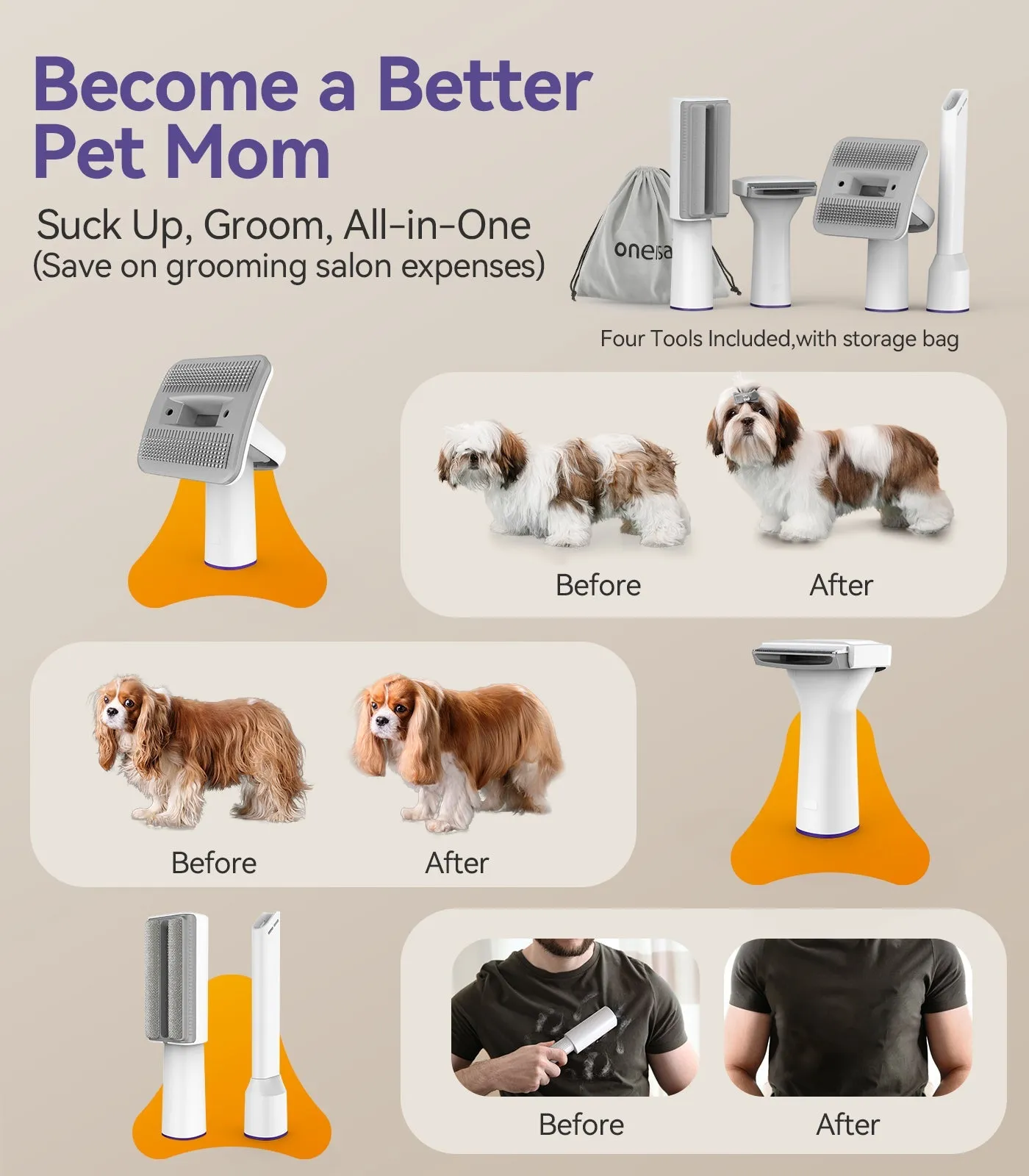 Oneisall LM5 4-in-1 Dog Grooming Vacuum Kit