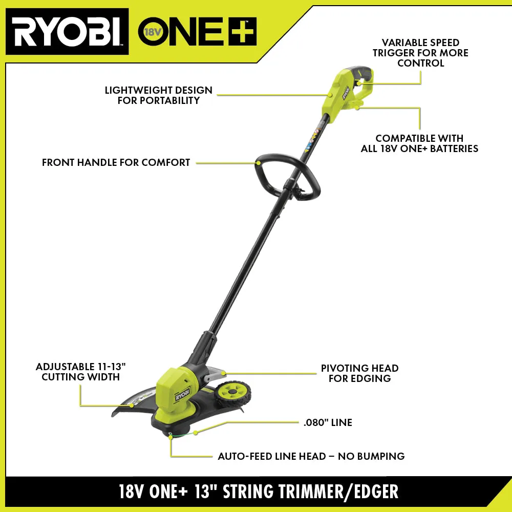 Open Box -  RYOBI ONE  18V 13 in. Cordless Battery String Trimmer/Edger (Tool Only)