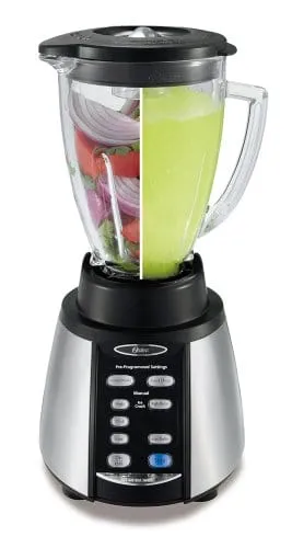 Oster Reverse Crush Counterforms Blender, with 6-Cup Glass Jar, 7-Speed Settings and Brushed Stainless Steel/Black Finish - BVCB07-Z00-NP0