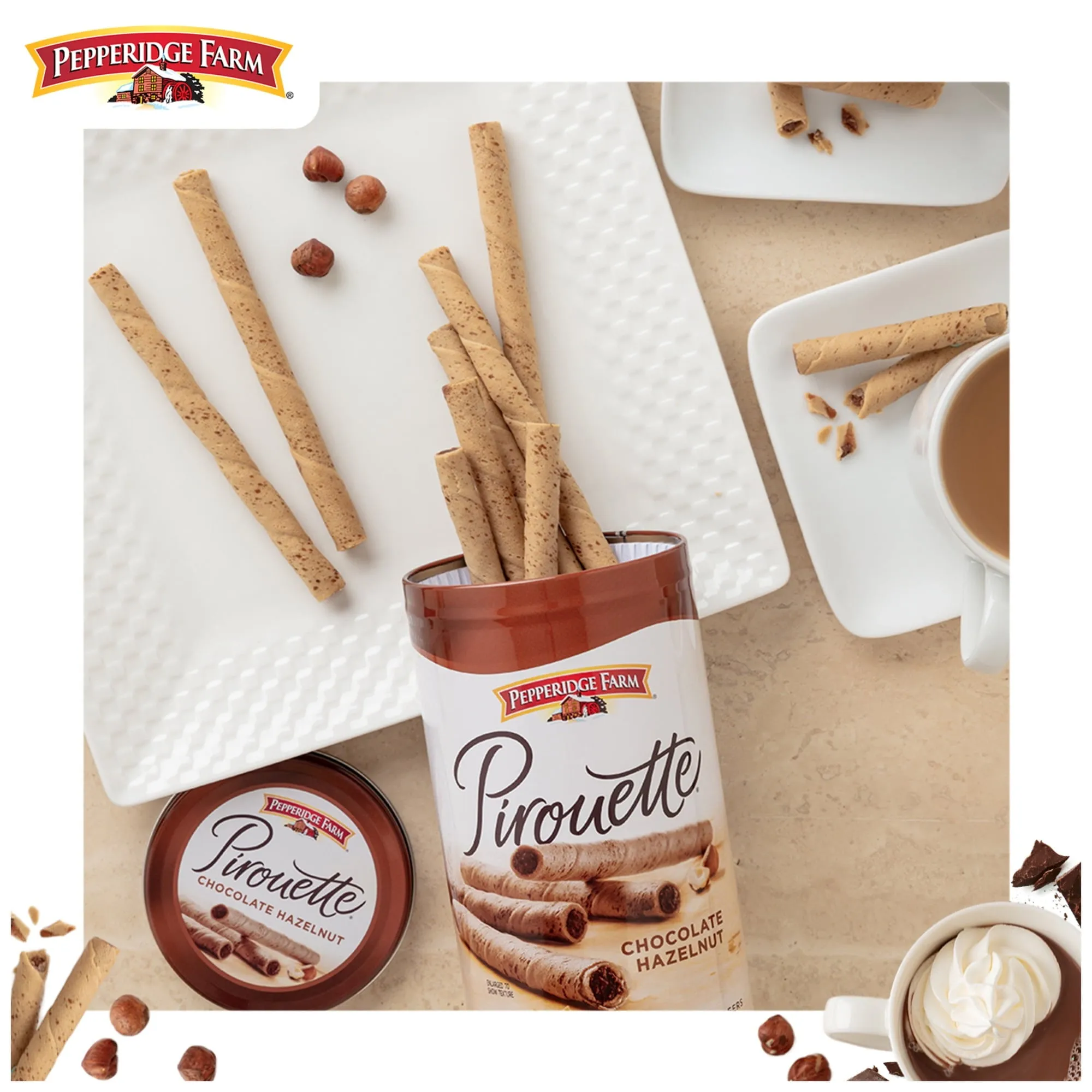 Pepperidge Farm Pirouette Cookies, Chocolate Hazelnut Créme Filled Wafers, 13.5 oz Tin